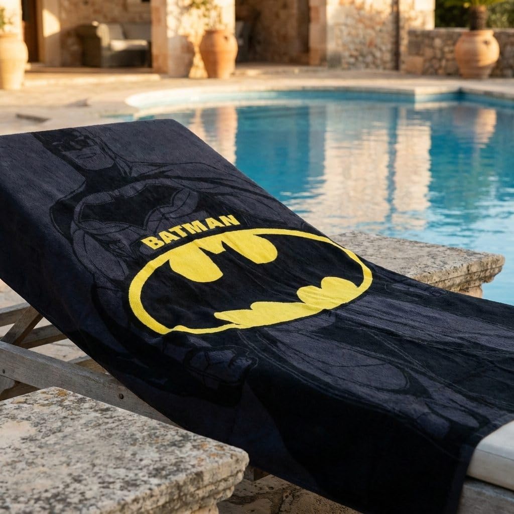 CERDÁ LIFE'S LITTLE MOMENTS Toalla Batman 90 x 180 cm Niño y Niña - Toalla Infantil Batman Suave y Absorbente para Playa, Pisicna y Natación, Toalla Infantil Verano 2-10 Años