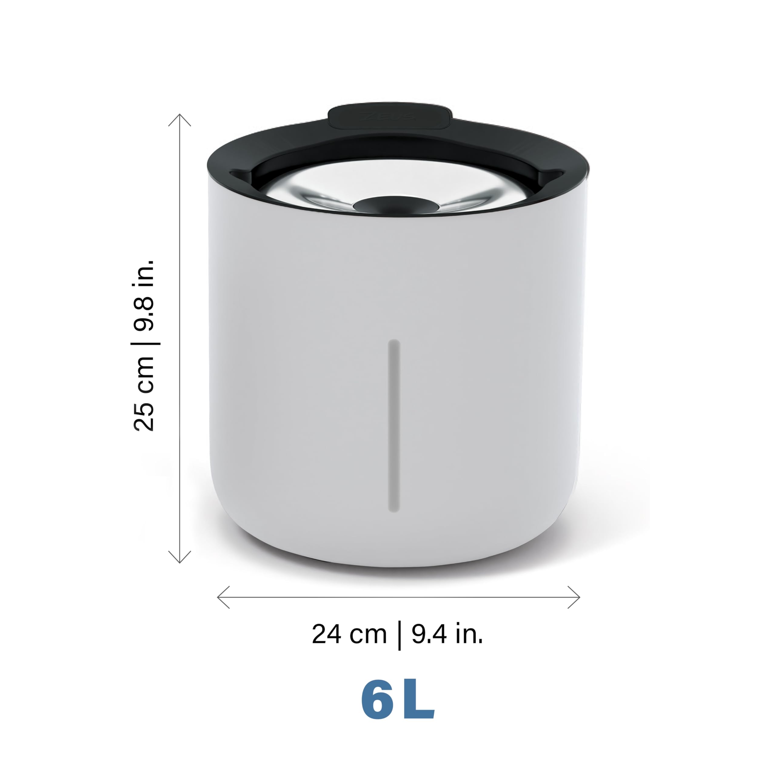 Zeus Oasis Trinkbrunnen für Hunde, 6 Liter Wasserspender mit 3-fach Filterung, fließendes & gefiltertes Trinkwasser, lichtundurchlässiger Wassertank mit LED‑Füllstandsanzeige, indoor Hundetrinkbrunnen