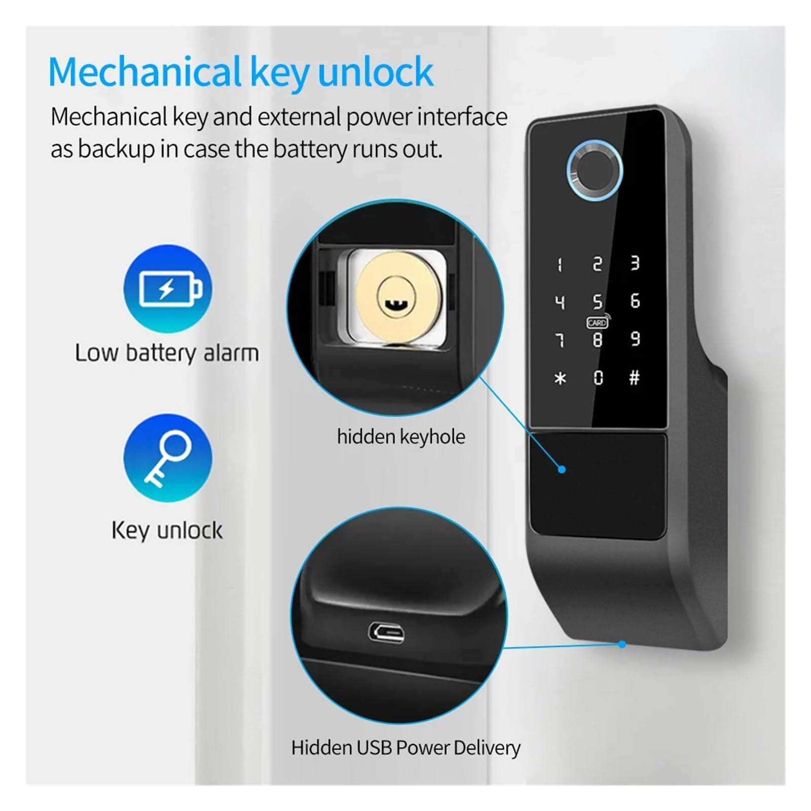 Serratura Intelligente, Serratura for porta intelligente senza chiave con codice di accesso for serratura for cancello esterno impermeabile impronta digitale Bluetooth