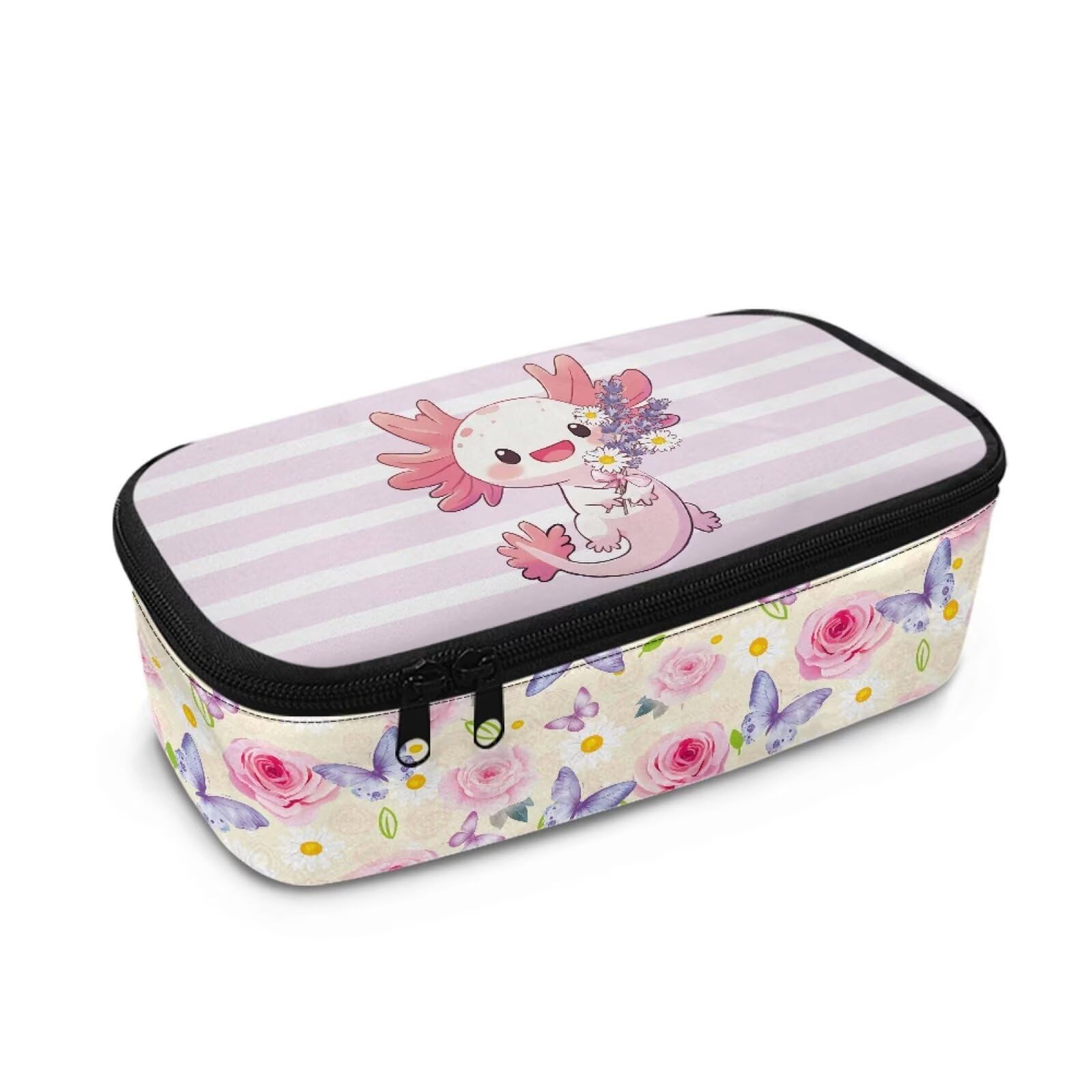 Dngkaoje Kawai Axolotl Pencil Pouch for Kids Cute School Pen Bags Girls Pencil Holder Cute Axolotl Print School Pencil Pouch Pen Bag Organizer for School Supplies Big Coin Purse Makeup Bag — image 1