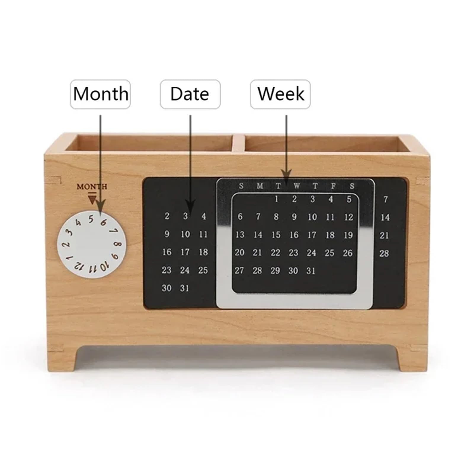 Stiftehalter Stationery Control Wooden Multifunctional Box Organizer Holder Remote Storage Pen Pencil Desktop Calendar Creative Schreibtisch Organizer Stifte(Color1)