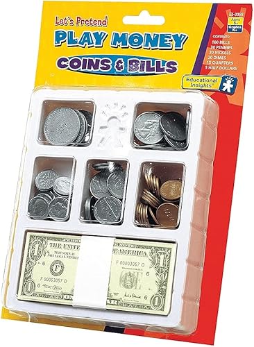 Educational Insights Juego de 200 piezas de dinero para jugar en el aula o el hogar contar habilidades y juegos de simulación a partir de 5 años