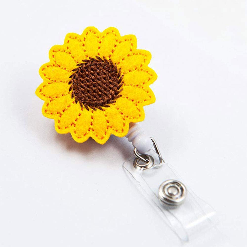 Belt Clip, Sunflower Lanyard Retractable Badge Reels with Reel Clips, Extendable Key Chain & Key Lanyard Belt Clip, ID Card Badge Holder Gift for Teachers Nurses Students Women