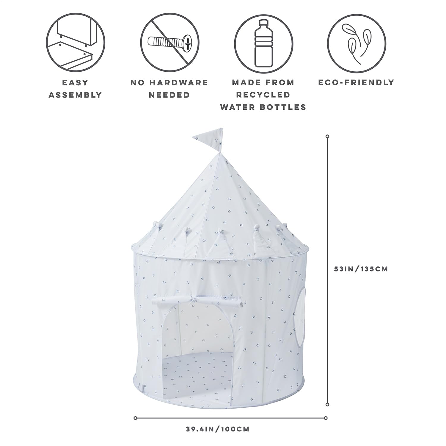 3 Sprouts Kids Play Tent, Sustainable Recycled Fabric, Fun Spacious Childs Playhouse for Indoor Games for Boys & Girls - Image 3