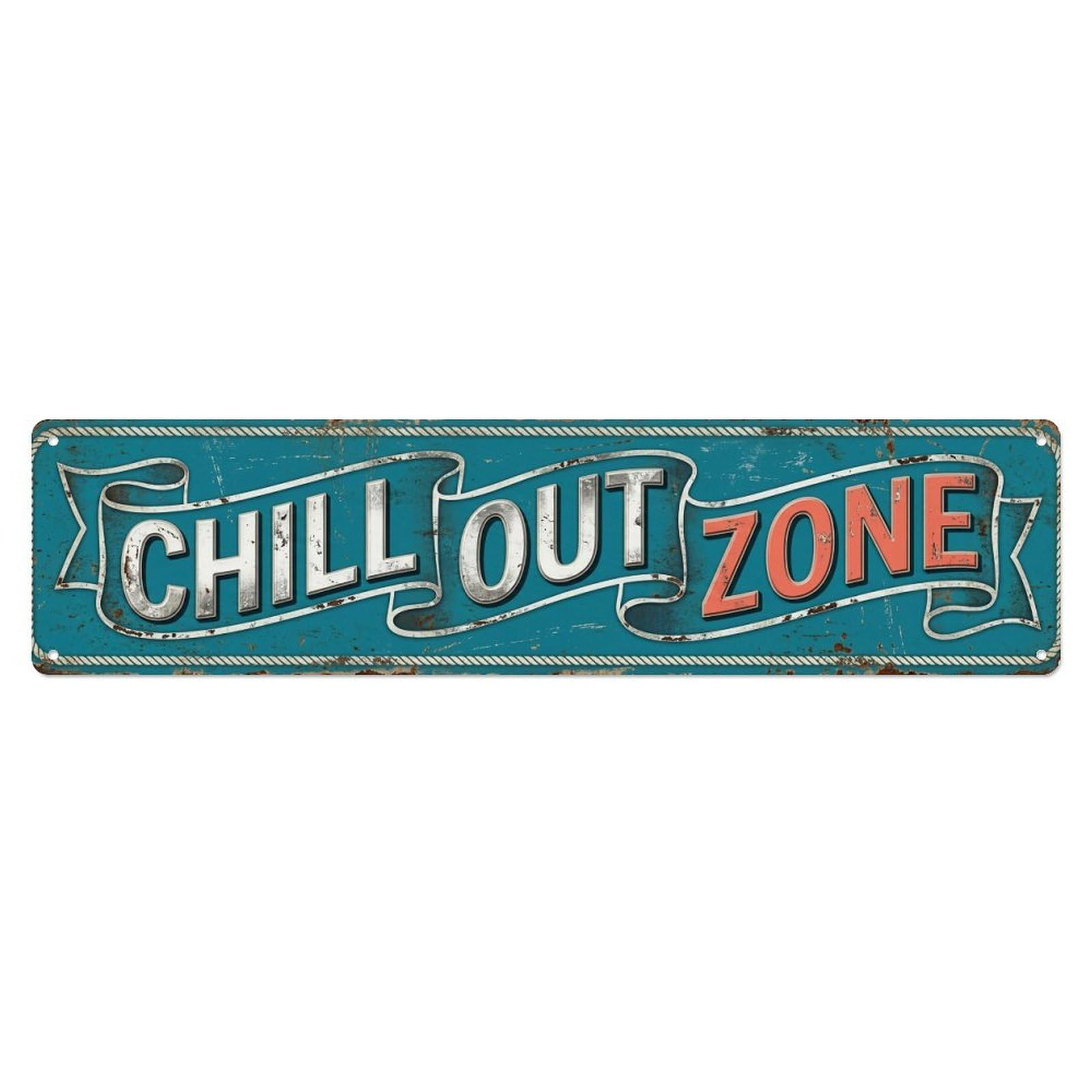 Chill Out Zone Worn Veranda Vintage Metal Tin Sign Wall Decor for Cafe, Club, Garden Metal Poster 4x16Inch