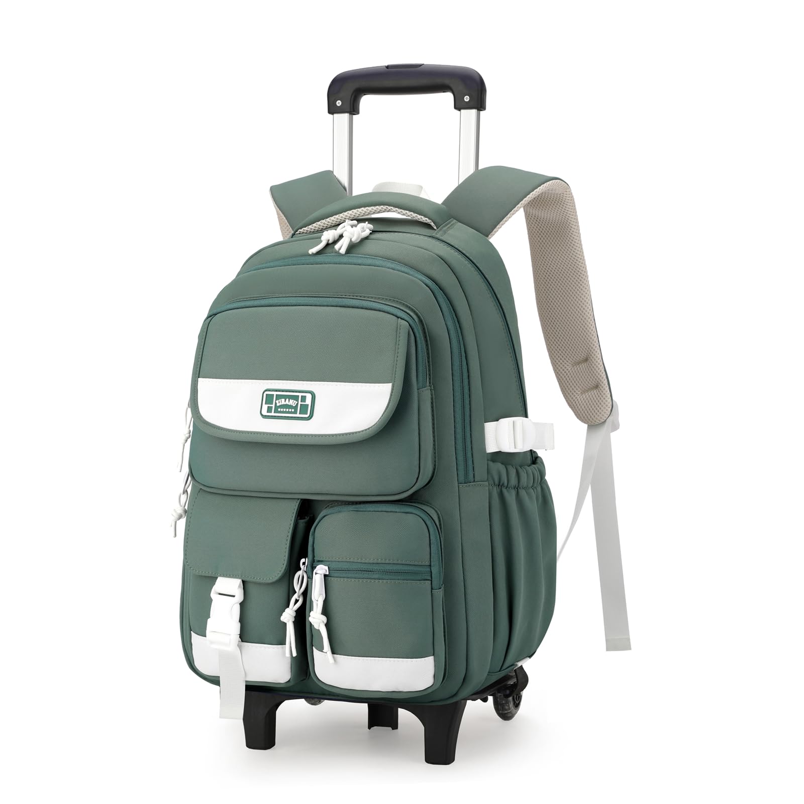 LANSHIYA Solid Color Girls Rolling Backpack with Wheels Schoolbag Elementary School Student Trolley Daypack