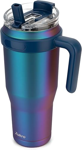 Zukro Vaso de 50 onzas con asa y popote abatible, vaso grande de acero inoxidable aislado con tapa 2 en 1, a prueba de fugas, sin sudor, cabe en el disponible en Yaxa Venezuela
