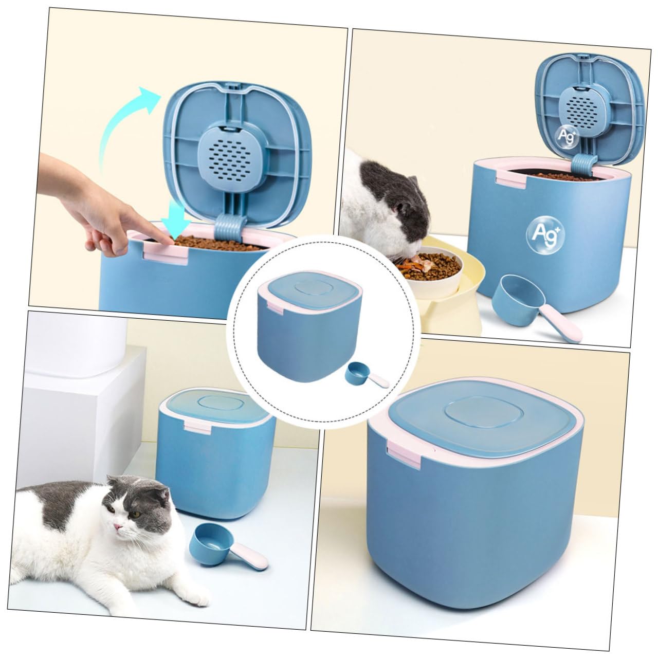 BESPORTBLE Bidone Porta Crocchette per Animali Domestici 11l in Pp Igienico Coperchio Ermetico Blu, Facile da Usare per Conservazione Alimentare Domestica