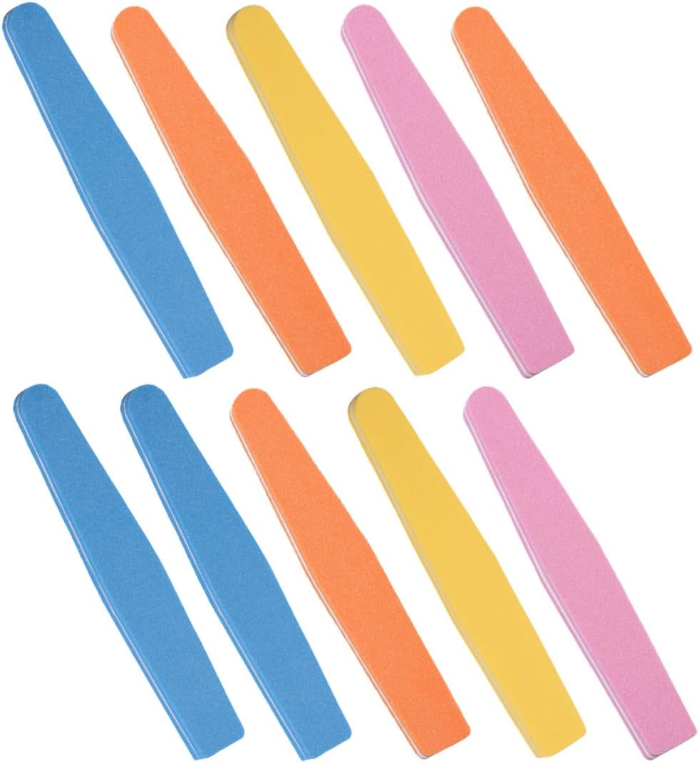 Unomor 10Pcs Compact Nail File Strips with Fine Grit for Salon Use Portable Multi-Color Nail Buffing and Filing Tools False Tips and Manicure Pedicure Care