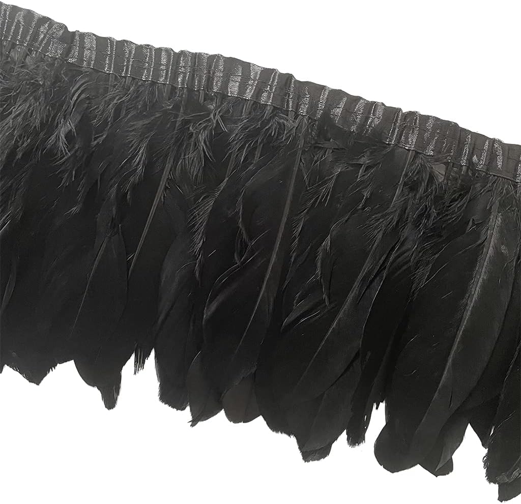 LONDGEN Gold Goose Feather Fringe Trim 2 Yards 6-8inch for Party Clothing DIY Sewing Craft Wedding Dress Decor