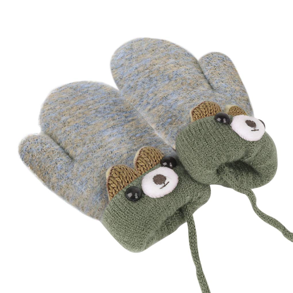 YSXY Schattige wanten voor baby's en peuters, gebreide handschoenen voor 1, 2, 3, 4, 5, 6 jaar, jongens en meisjes, winter, warme gebreide handschoenen met koord, fleece binnenvoering, grijs-vos