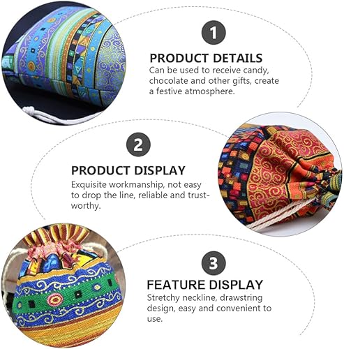 Miniatura 6 de EXCEART Bolsas de regalo de joyería, 4 bolsas de regalo de estilo étnico con cordón, bolsa de arpillera de lino de estilo étnico egipcio, bolsas