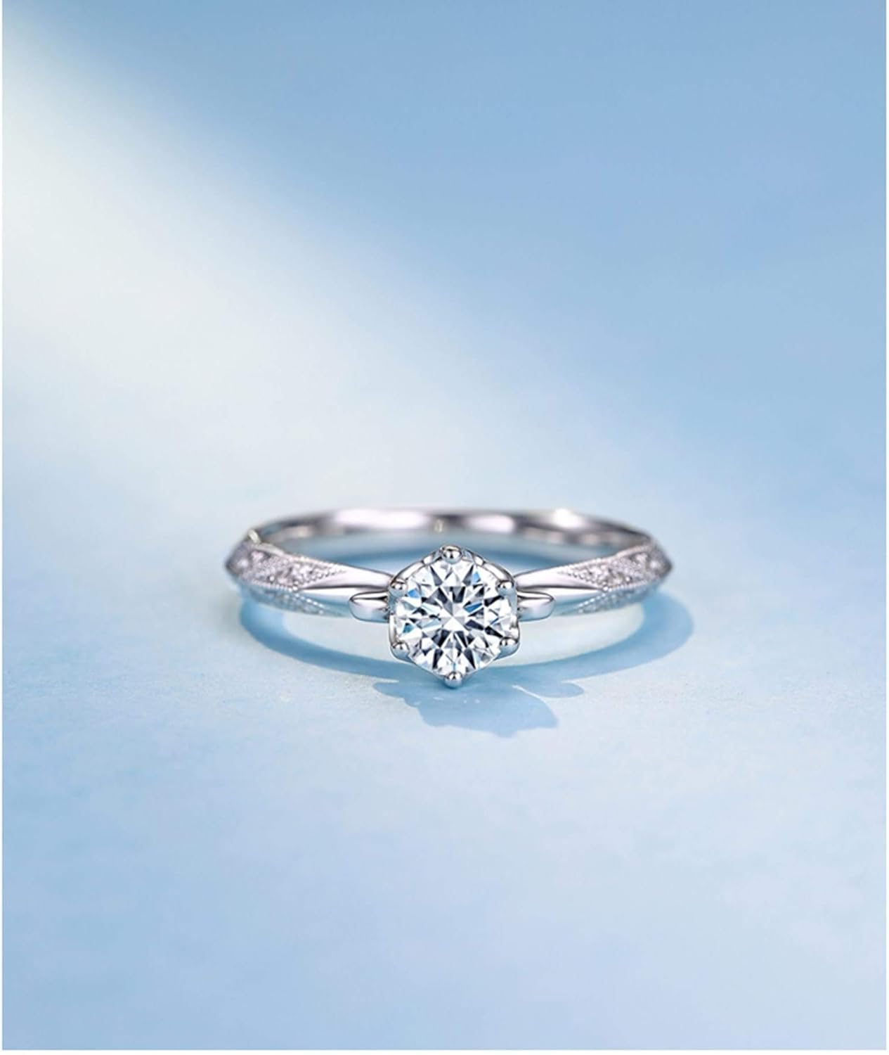 Engagement Ring 18K White Gold, Vintage Ring Jewelry Classic Six Claw Diamond Ring Jewelry Ring Proposal Gifts for Women