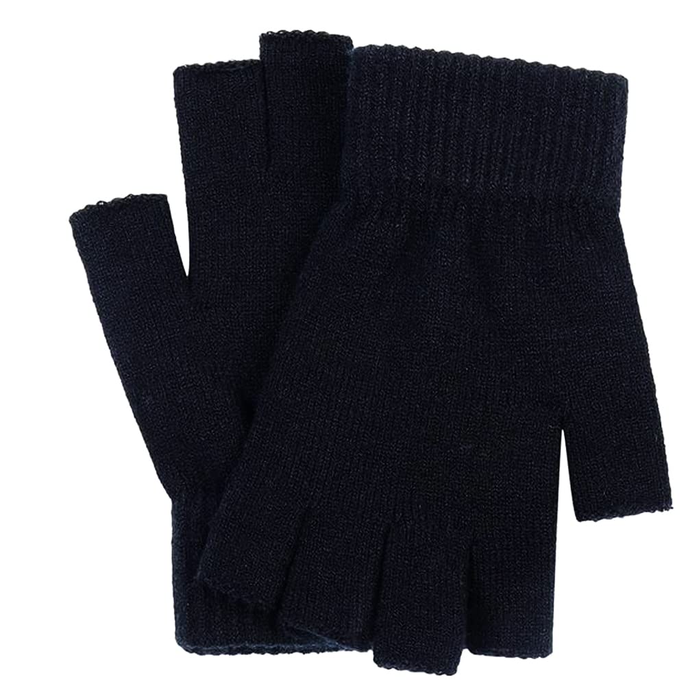 Elandy Unisex Black Half Finger Gloves Winter Warm
