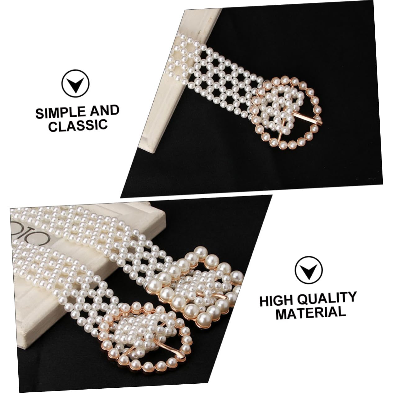 2piezas Cinturón Elástico De Mujer Cuentas De Perlas Diseño Elegante y Atractivo Para Vestidos y Ocasiones Especiales