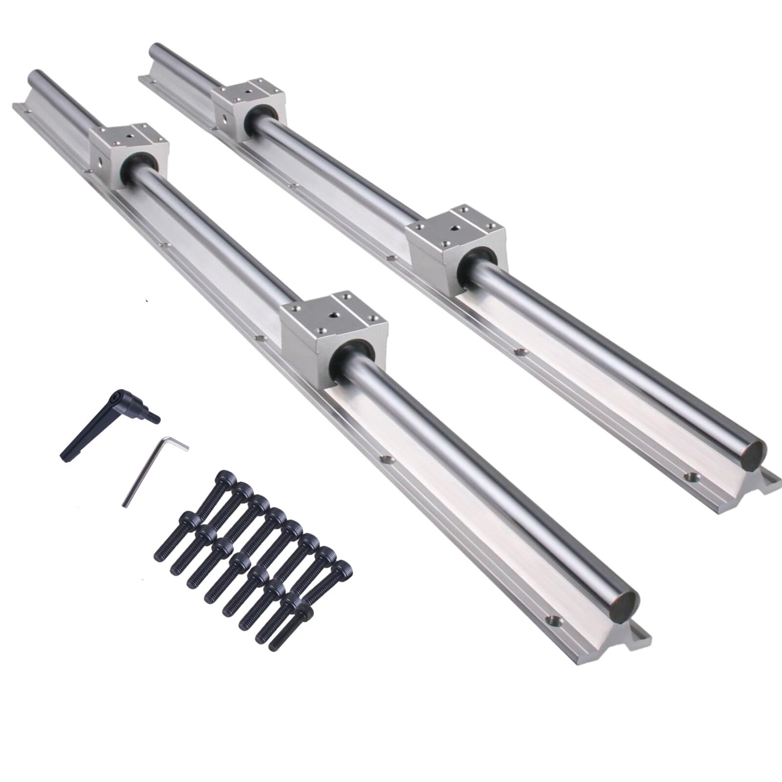 Binario lineare SBR20, 1000 mm, 2 guide lineari con 4 blocchi di cuscinetti SBR20UU, guida lineare antiruggine con fori preforati, per stampanti 3D fai da te e macchine CNC, argento