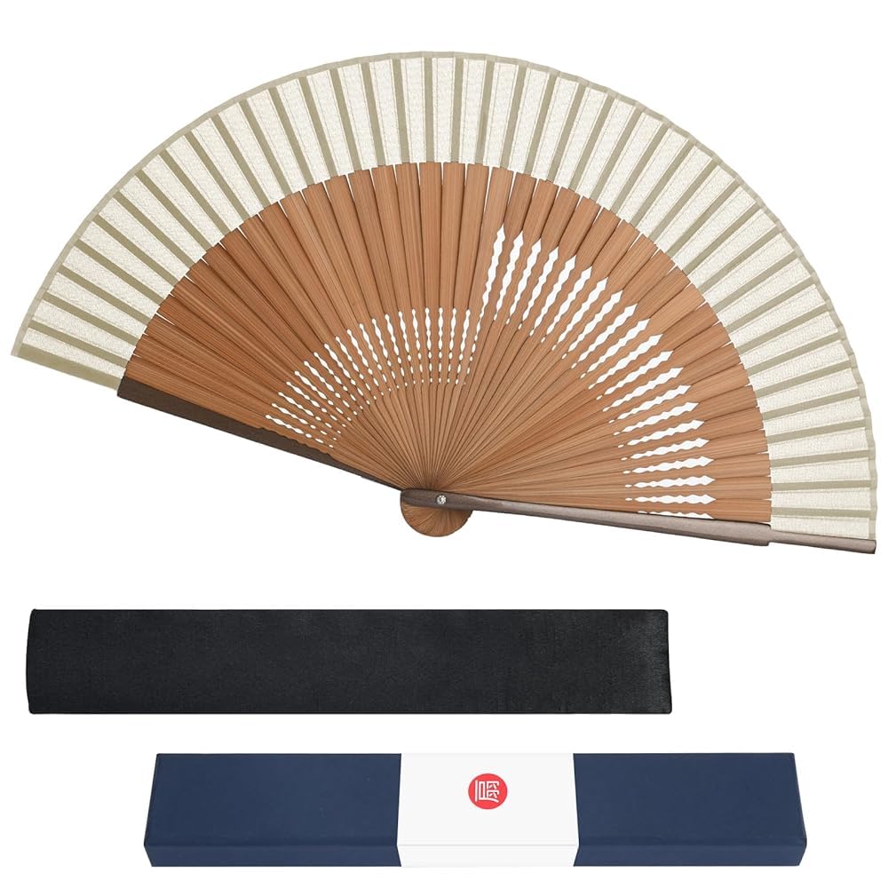 Japanese Silk Folding Fan Bamboo Frame with Gift Box and Carry Bag Japan