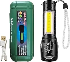 Led Flashlight Rechargeable USB Mini Torch Light, Ultra Brightest Small Flash Light Handheld Pocket Compact Portable Tiny Lamp with COB Side Lantern, High Powered Tactical Travel Flashlights 1 Pack