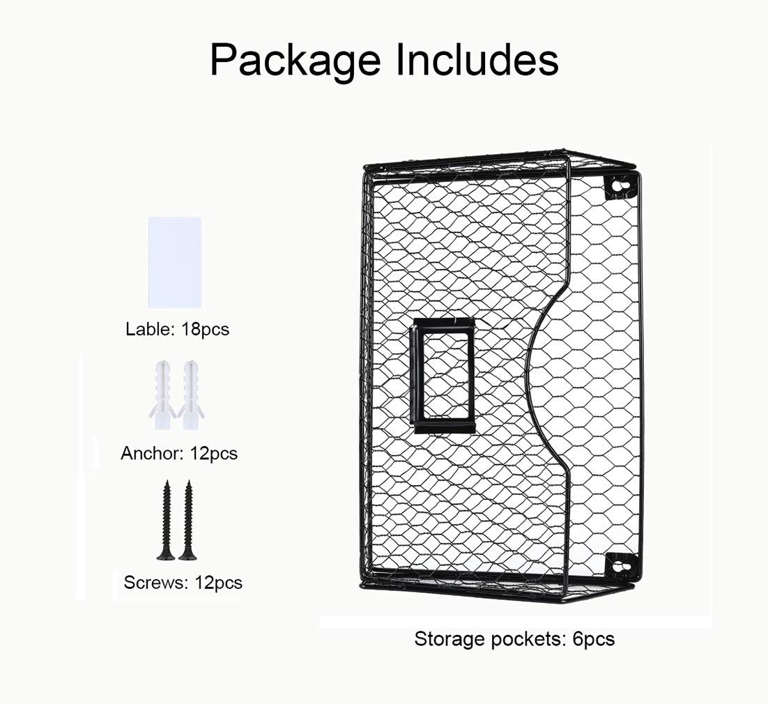 PAG 6 Fächer Zeitschriftenhalter Metall Hühnerdraht Brief-Organizer mit Etikettenschlitz, Schreibtisch Wand Organizer, Schwarz