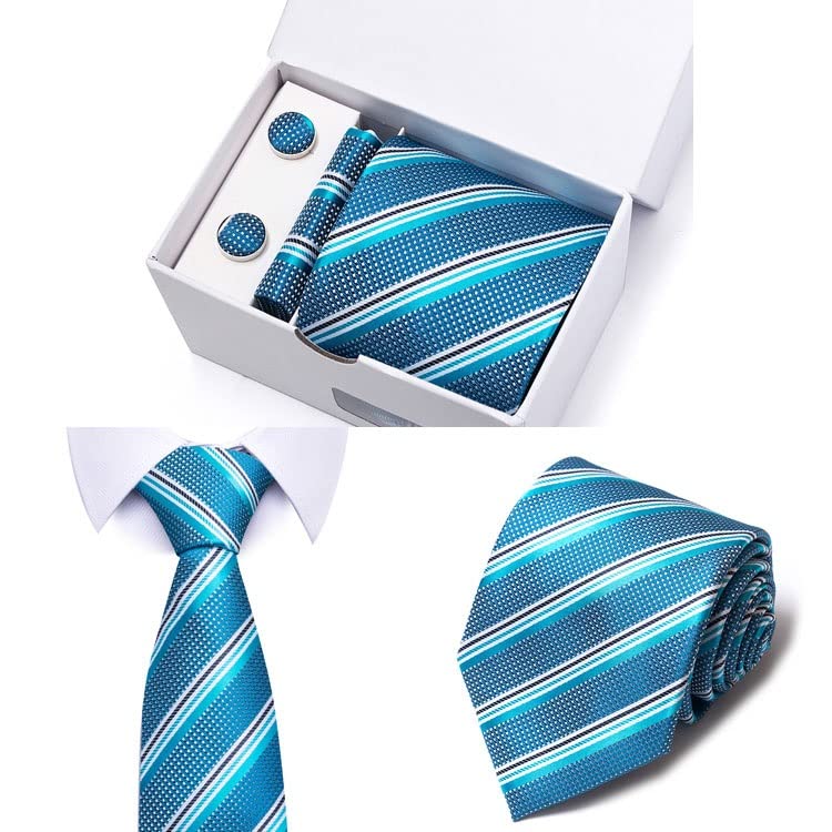 Set de corbata de seda tejida con pañuelo y gemelos miniatura 3