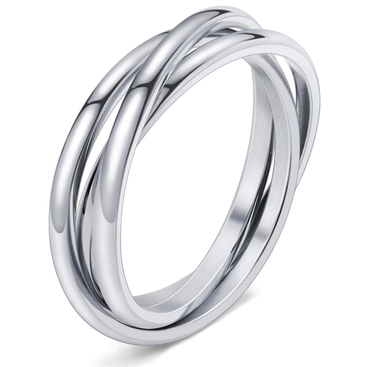 DURSI Trinity Interlocked Rolling Triple Ring for Women Girls Kids, Stainless Steel Cross Stacking Puzzle Ring for Fidget Anxiety, Minimalist Promise