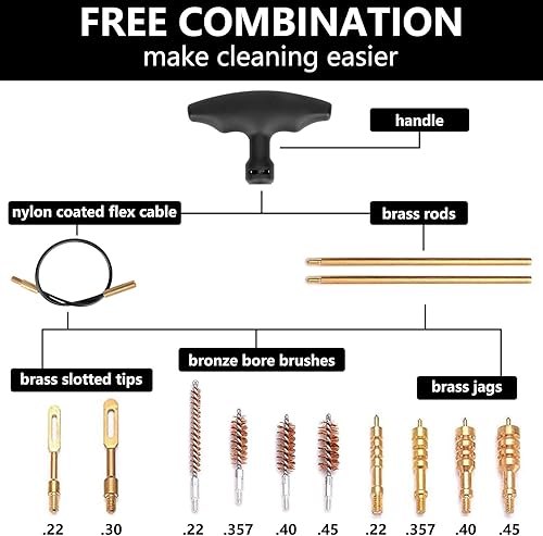 Miniatura 5 de BOOSTEADY Universal Handgun Cleaning kit .22,.357,.38,9mm,.45 Caliber Pistol Cleaning Kit Bronze Bore Brush and Brass Jag Adapter