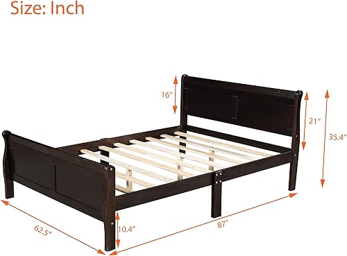 Miniatura 70 de Merax Base de cama de madera tamaño individual, base de colchón con cabecero, estribo, soporte de listones de madera, color espresso