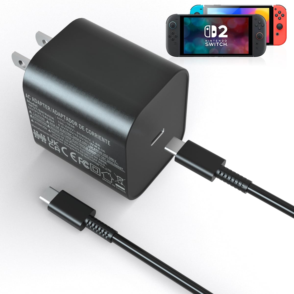 ほうじちゃ switch2 Switch Charger for Nintendo Switch 2 Charger 60W AC Power Supply