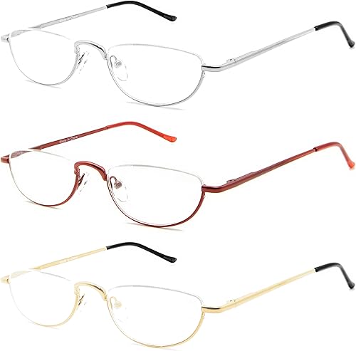 COVESATO Lentes de lectura de media luna, lectores de medio marco de metal para mujeres y hombres, 3 pares 1.25 COVESATO Lentes de lectura de media luna, lectores de medio marco de metal para mujeres y hombres, 3 pares 1.25