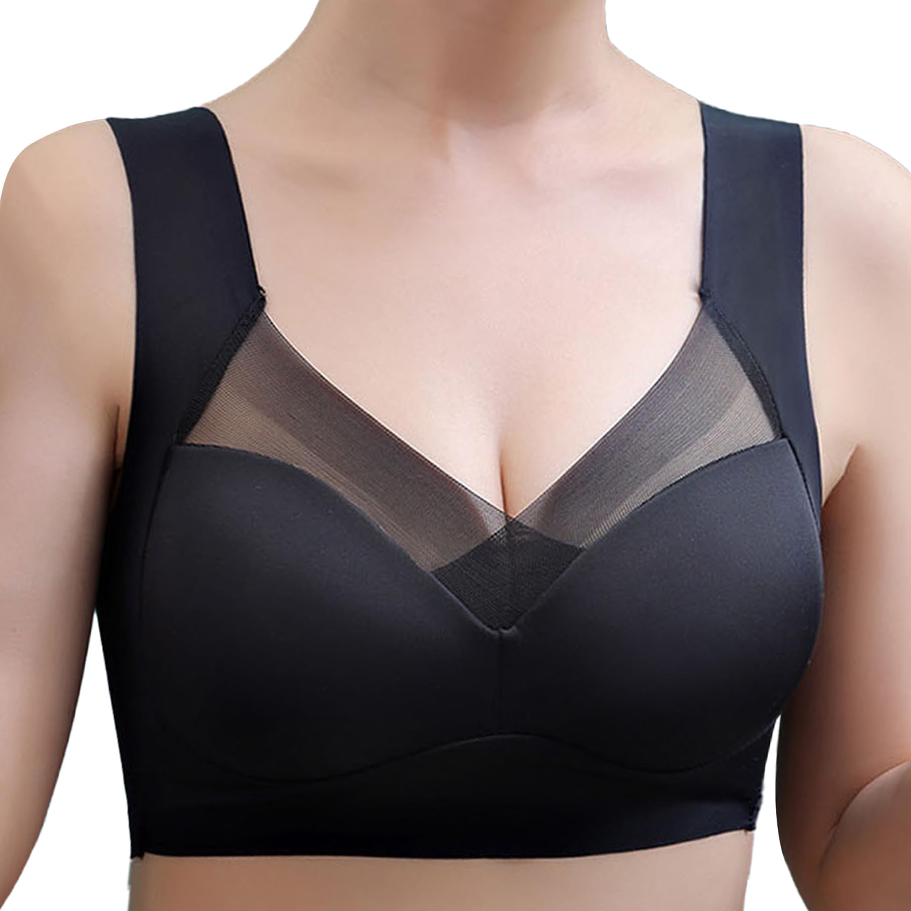 Dress CiciMedium Support Sports Bra, Soft Smooth Sleep Bra, V Neck Mesh