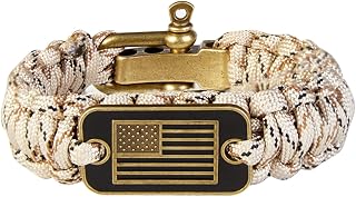 Paracord Bracelet-Men's Tactical Survival Bracelet-Soldier Bracelet with Bronze USA Flag-3 Adjustable Sizes