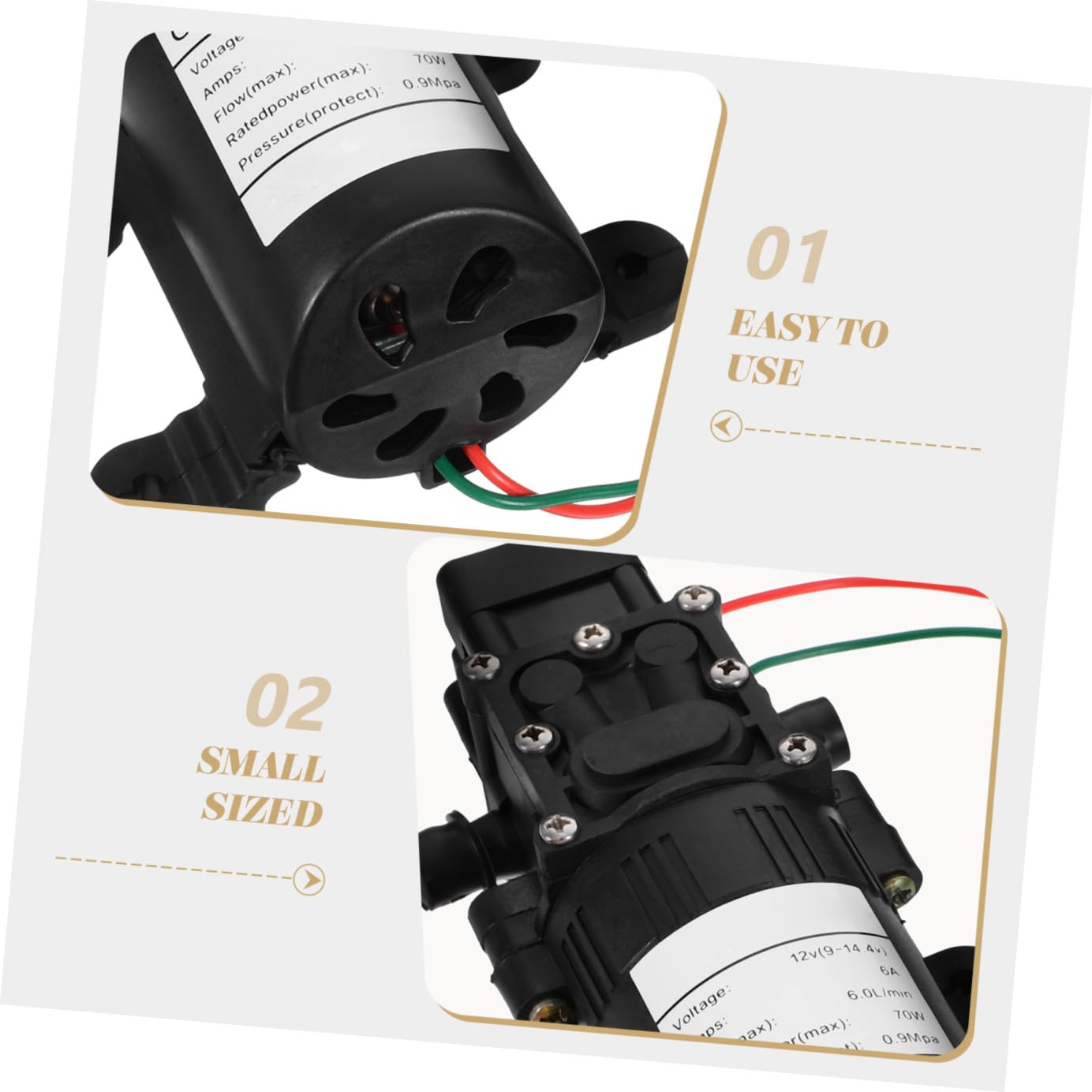 Hohopeti Minibomba de Agua Eléctrica 12v 70w Bomba Pulverizadora de Diafragma Autocebante Negra para Limpieza y Sistemas de Baja Presión Alta Presión y Caudal Compacto