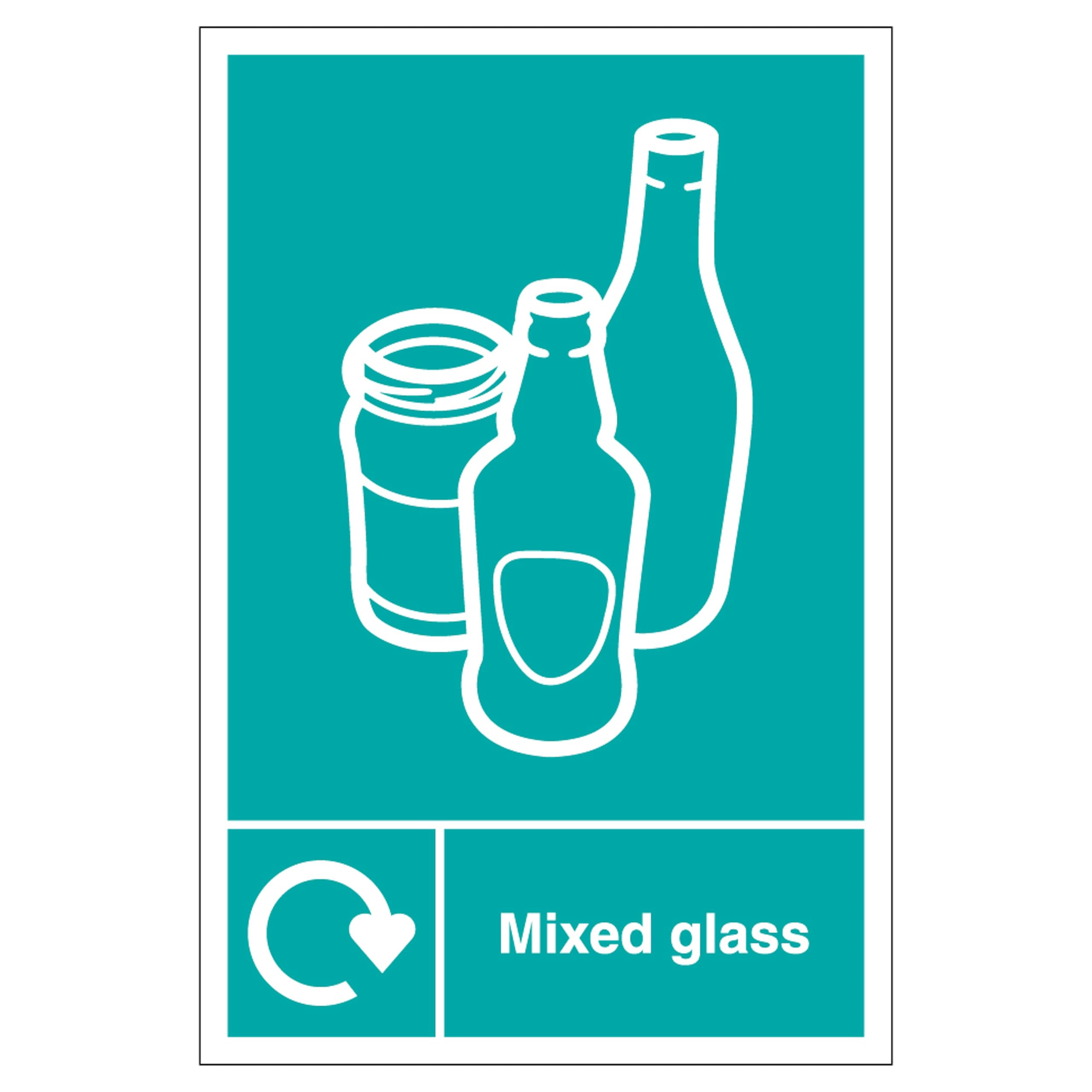 V Safety WRAP - Mixed Glass Recycling 300 x 400mm - 2mm Rigid Plastic Safety Sign