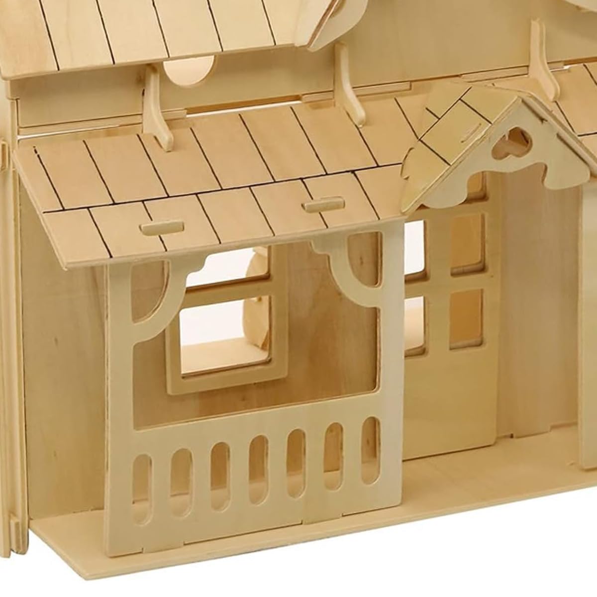 Hoite Wooden Dolls House, Full Porch Large House 3D Wooden Three-dimensional Simulation Assembly Model Handmade DIY Building - Image 4