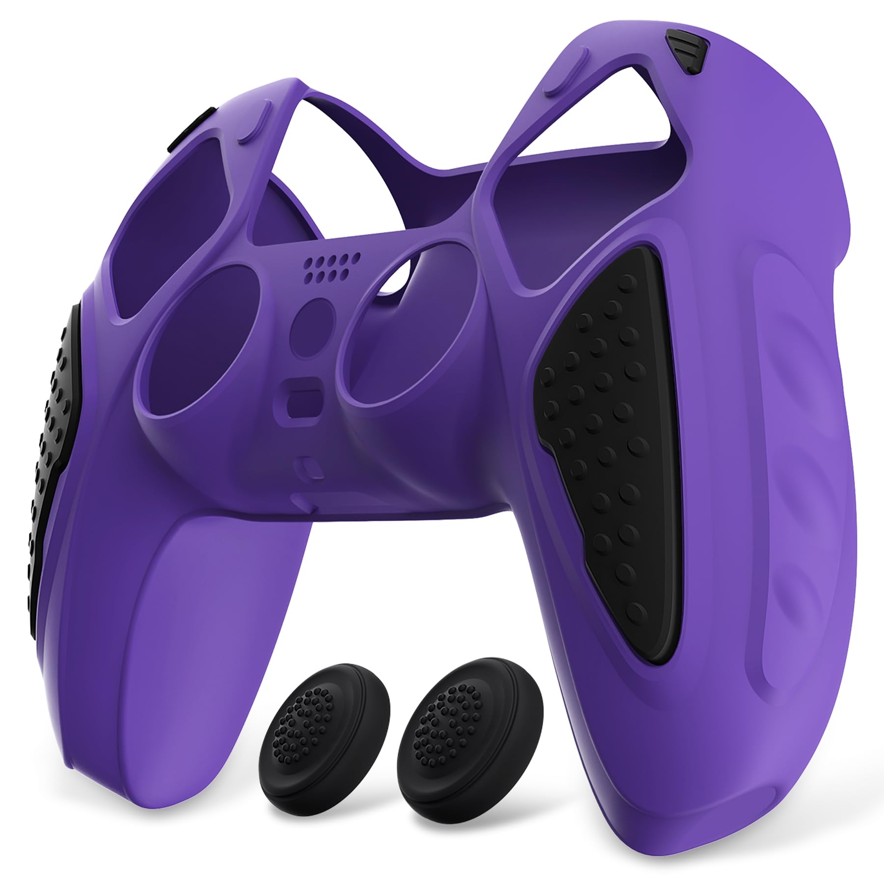 PlayVital Funda de Silicona para ps5 Mando - Carcasa de Goma Antideslizante con Tapas para Pulgar, Protector Tacto Suave, Accesorio Compatible con ps5 - Edición Knight (Gris Metalizado & Gris Oscuro) — view 15