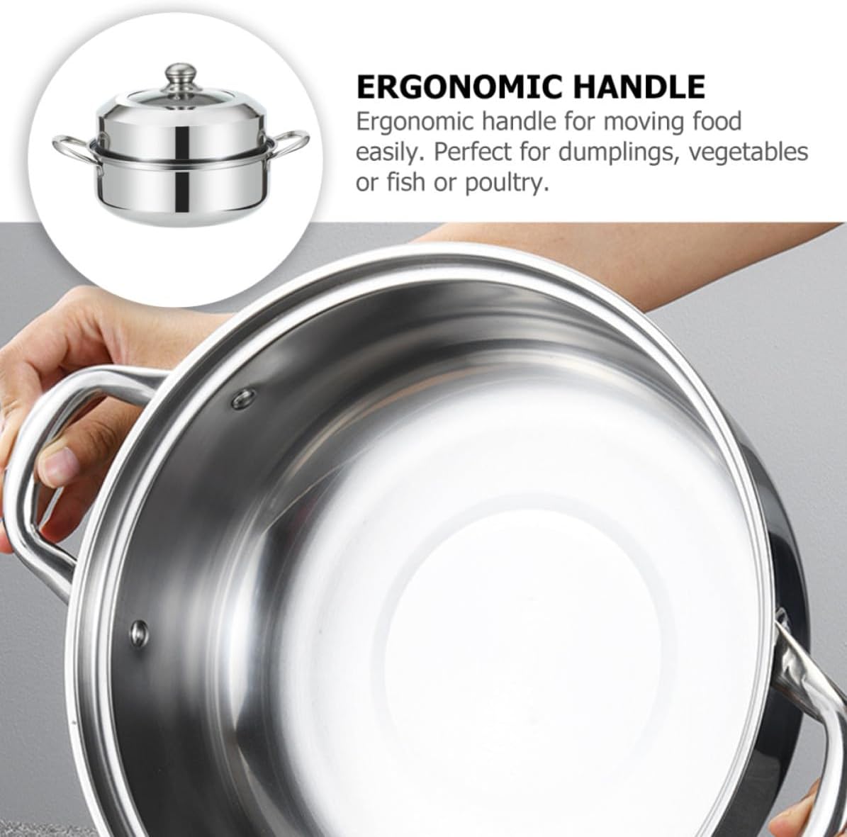 Multi-functional Stainless Steel Food Steamer Double Layer Steaming Cookware with Excellent Workmanship, Sturdy Home Steamer Basket for Healthy Cooking