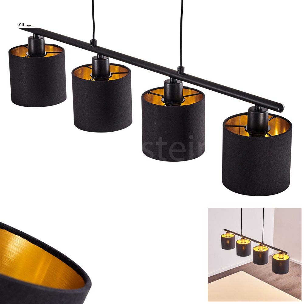 Pendant lamp Alsen, Vintage Hanging Light Made of Metal/Fabric in Black/Gold, 4-Flame, 4 x E14, Height max. 153 cm, Hanging Light in Retro/Vintage Design with Textile lampshade, Without Bulbs