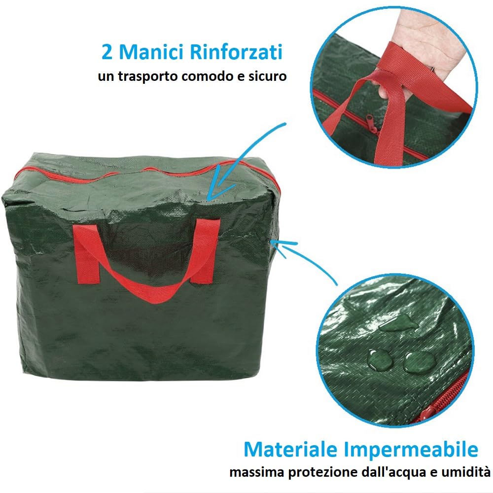 Paluplus 3 Custodie per Decorazioni Natalizie, Misura 46x25x38 cm, Borsa Verde con Cerniera e Manici, Custodia Impermeabile, Protezione da Polvere e Umidità, Sacco per Addobbi di Natale -4345C