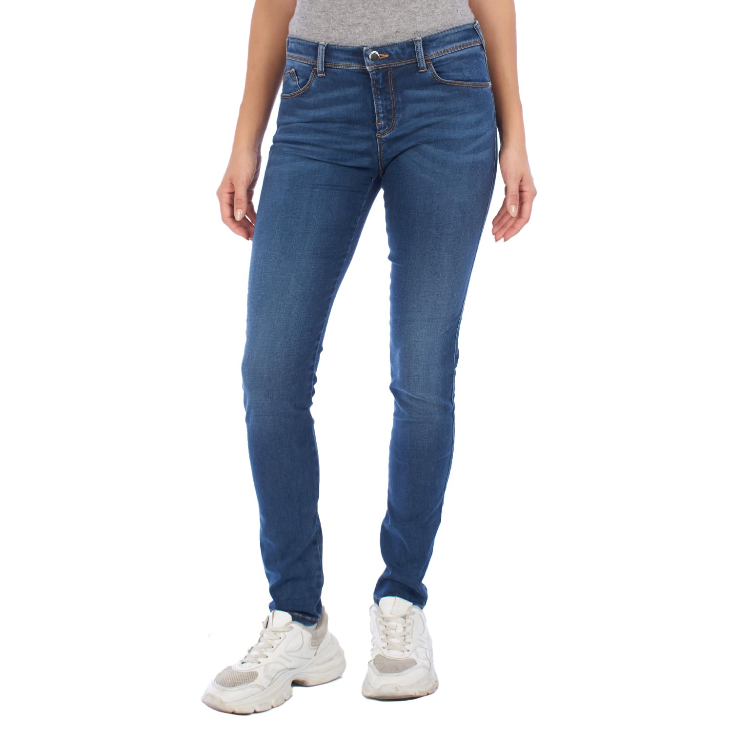 Emporio Armani Women's Blue Denim Skinny Jeans Mid Rise 3K2j28 Dark Blue