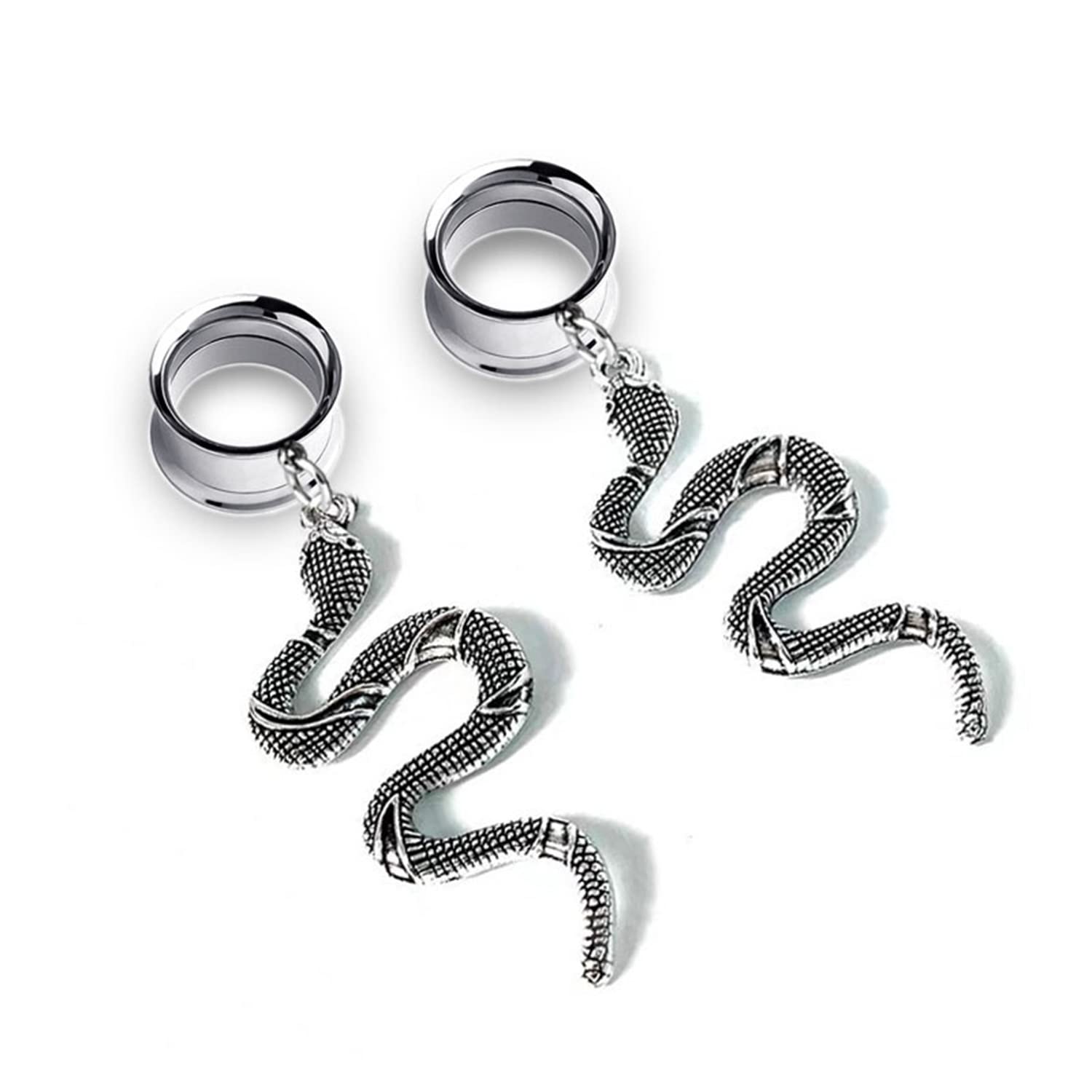 XINHE 2 Pieces Ear Piercing Cobra Snake Pendant Ear Tunnels for Ear Plugs Screw-fix Gauges Ear Stretcher Expander Ear Enlargement Punk