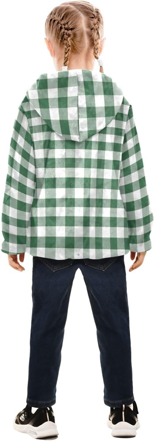 Green Plaid Fleece Jacket Toddler Girl Children Winter Coat Baby Girls Clothes 3T