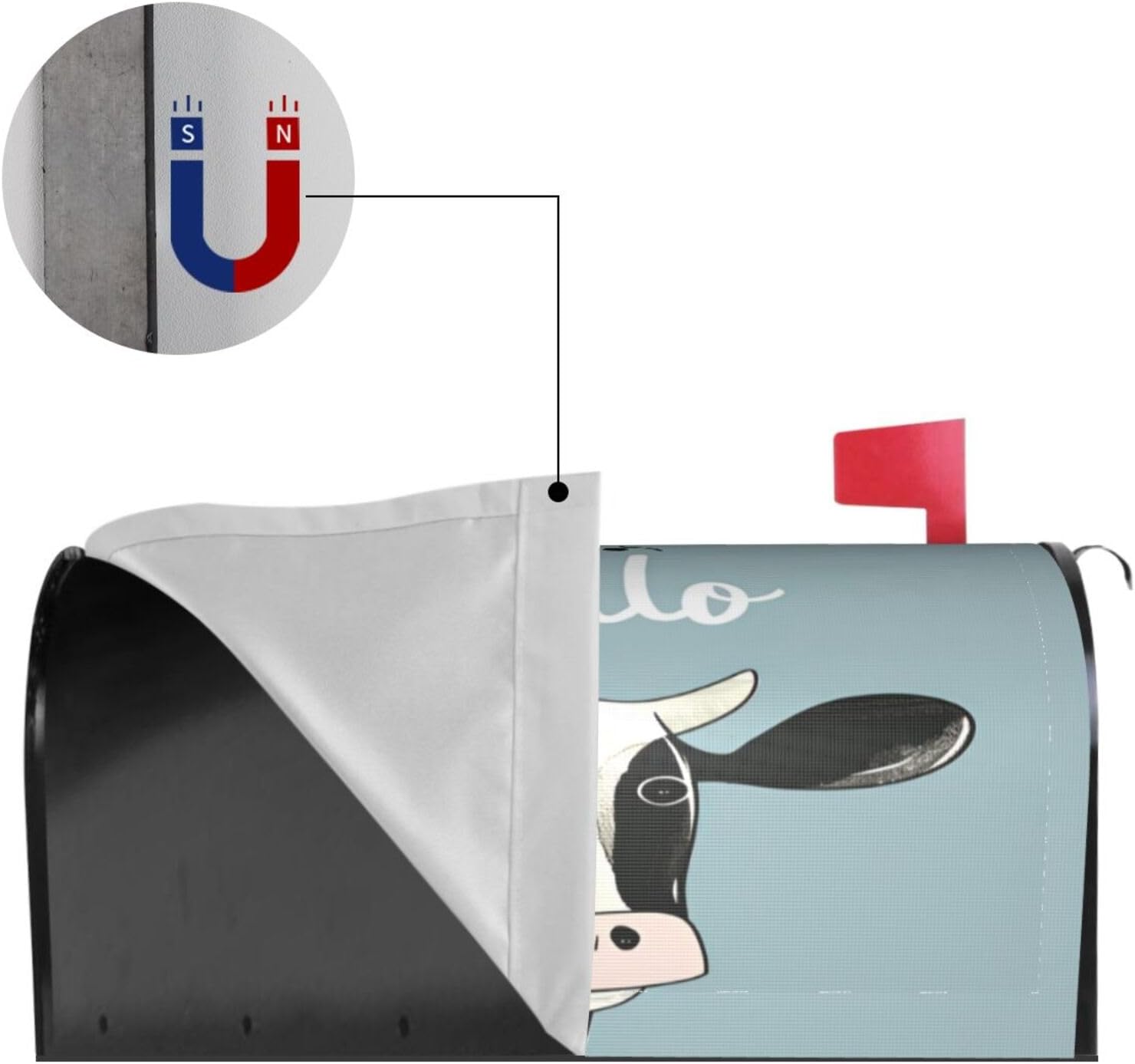 Dujiea Cute Cow Hello Mailbox Wrap, Waterproof Magnetic Post Box Cover - Large Size 25.5"L x 21"W - Garden Yard Outside Farmhouse Home Decor