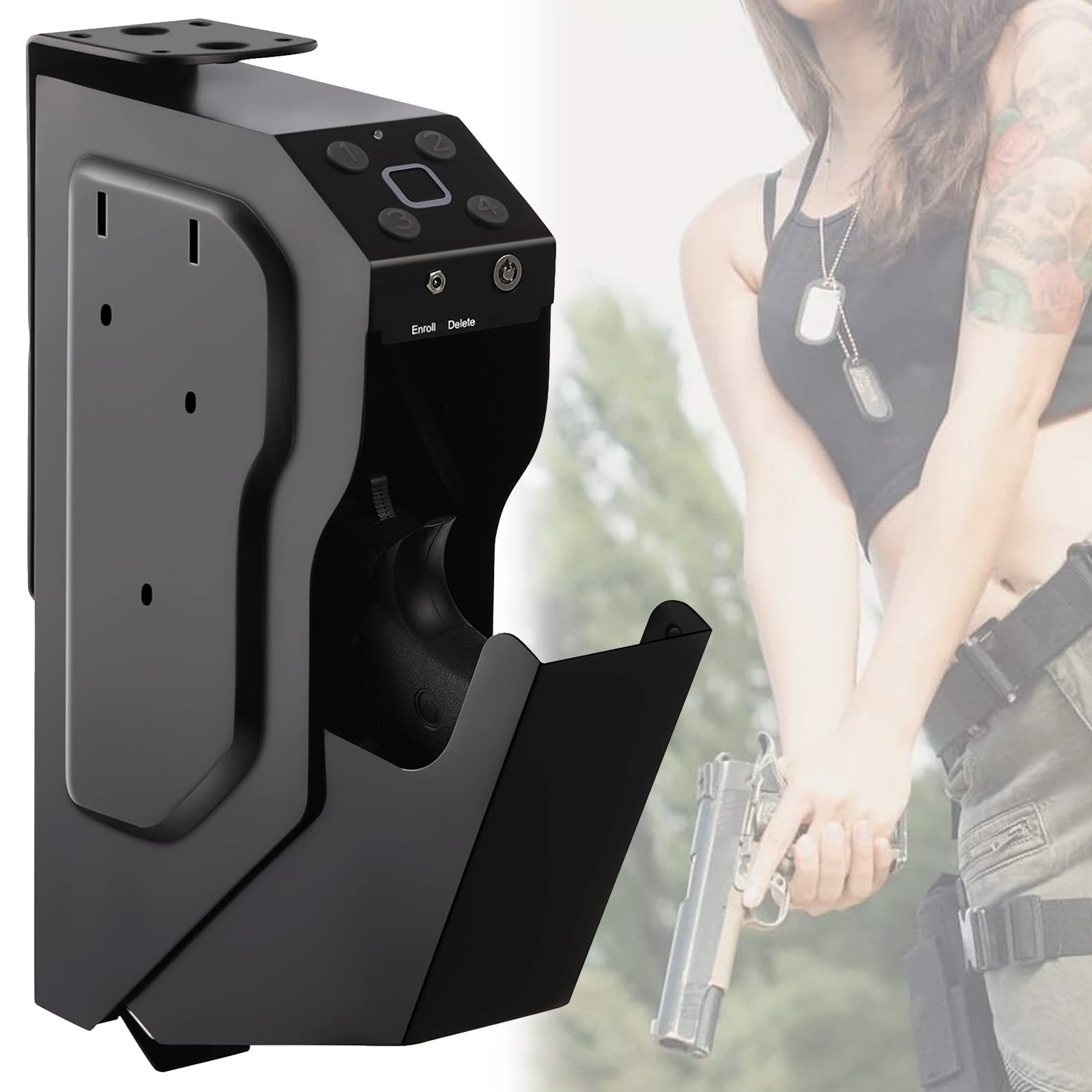 Coffre-fort Biométrique BBRKIN – Idéal Pour Ranger Deux Armes De Poing, Sans Clés, Empreinte Digitale, Couleur Bleue