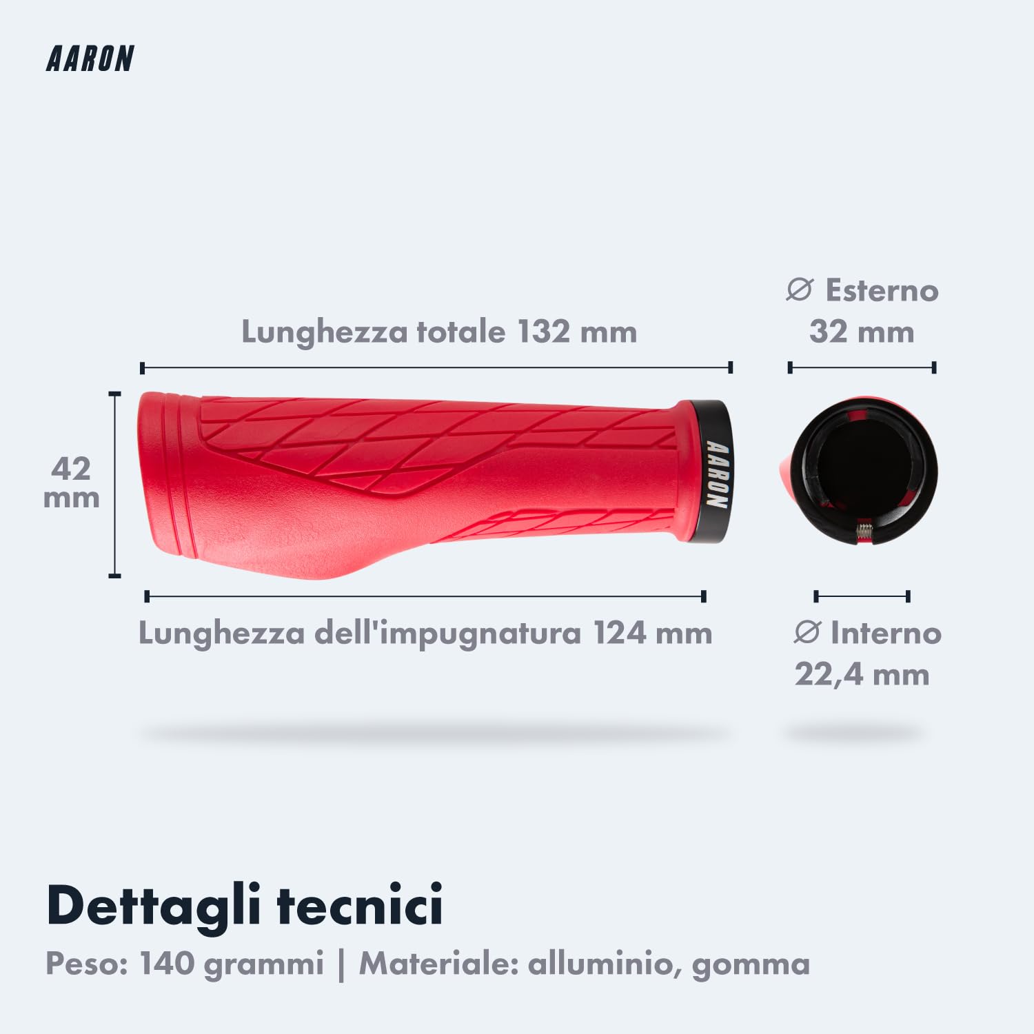 Maniglie Bici AARON FIT - In Gomma Con Superficie Ammortizzata, Antiscivolo, Per MTB E City Bike