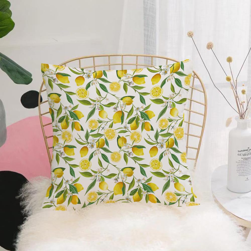 HYOSXW Cushion Cover,Throw Pillow Case Home Decorative for Living Room Bedroom Sofa Chair 16X16 Inch,Beautiful seamless pattern with hand drawn watercolor yellow lemons and flowers,Pillowcase 40X40cm