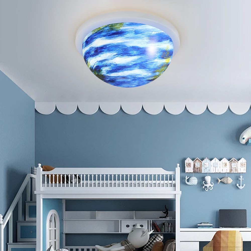 Lampa sufitowa Oprawa oświetleniowa do pokoju sypialnego Lampa sufitowa Led Półkolisty wzór Żyrandol sufitowy do sypialni Rtęć Akryl Niebieski dla dziewczynki Przedszkole / 40 cm