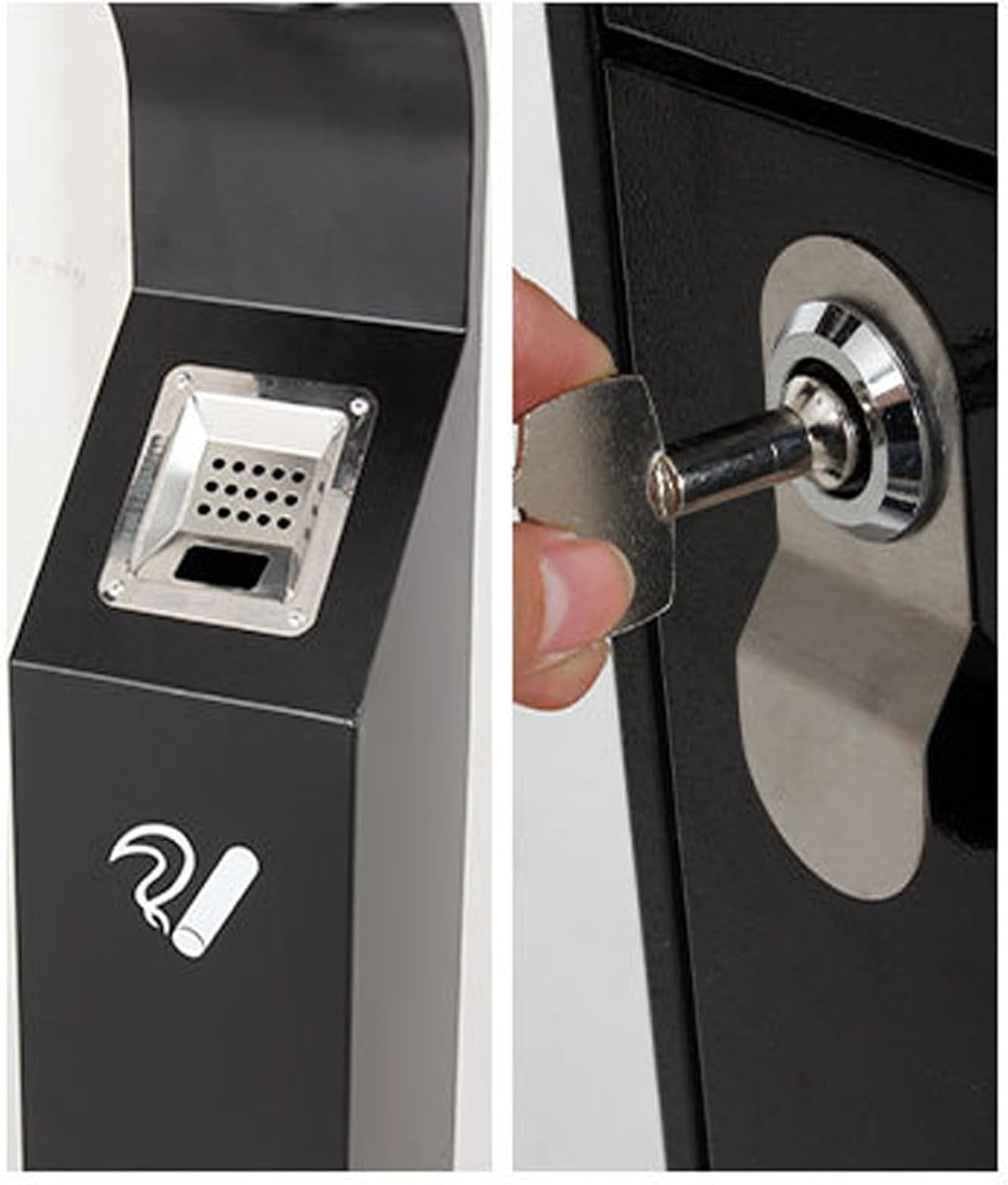 Posacenere commerciale con secchio interno rimovibile, cestino per sigarette da pavimento, contenitore per rifiuti per uso esterno, bidone della spazzatura nero per lo smaltimento della cenere