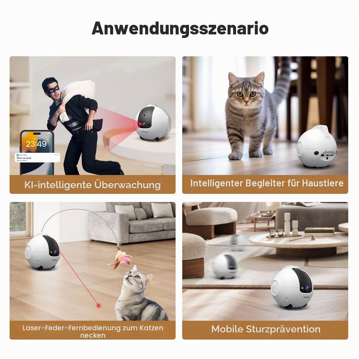 OBA Roboterkamera AI 360 Grad für Haustiere: Kippschutz 4 MP QHD, Akku 10000 mAh DH013 Rec MicroSD