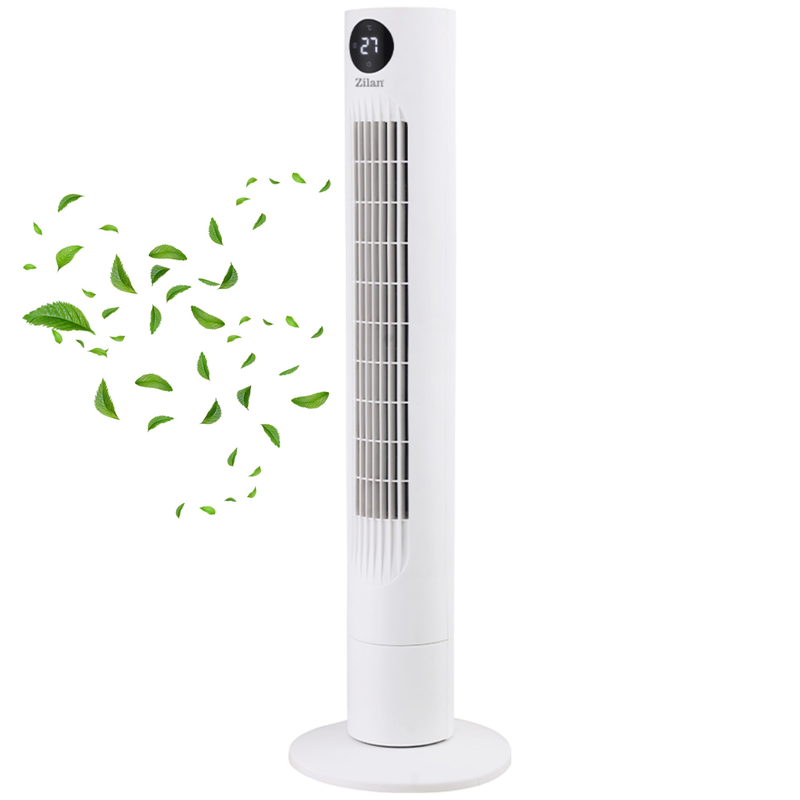 Zilan Turmventilator sehr leise mit Kühlung Standventilator energiesparend Säulenventilator mit Fernbedienung 3 Modi Ventilator Oszillierend 12h Timer LED-Display Tower Fan Aircooler Bodenventilator