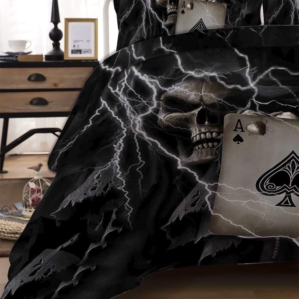 Suреr Chеар 🛒 Poker Quilt Cover Queen Size Bedding Set 3d Skull Printed Comforter Cover Adult Teens Boys Women Bedspread Cover Soft Lightweight Sugar Poker Cards Decor Bedding Set Spades Pattern Comforter Cover